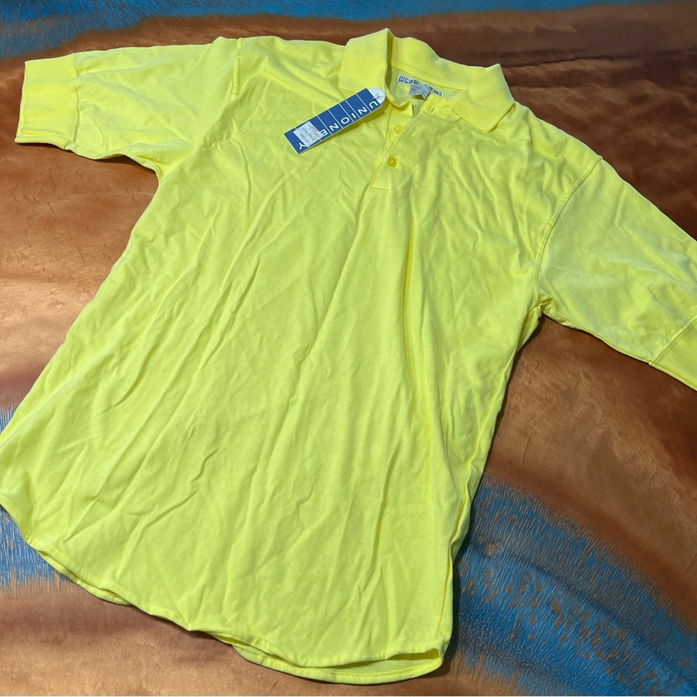 Vintage Union Bay Cotton Polo Shirt Yellow Medium made in Hong Kong nos